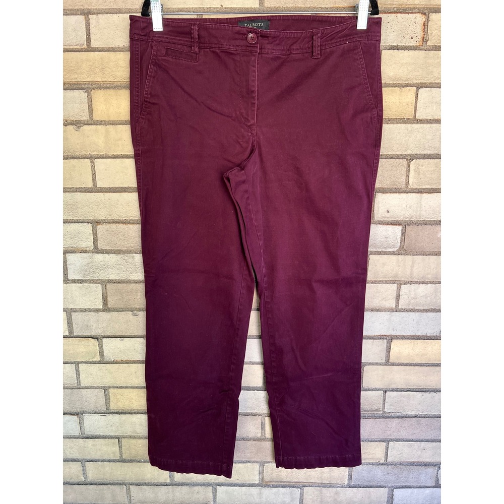 Talbots Petites Burgundy Wine Straight Leg Cotton Blend Pants Size 14P